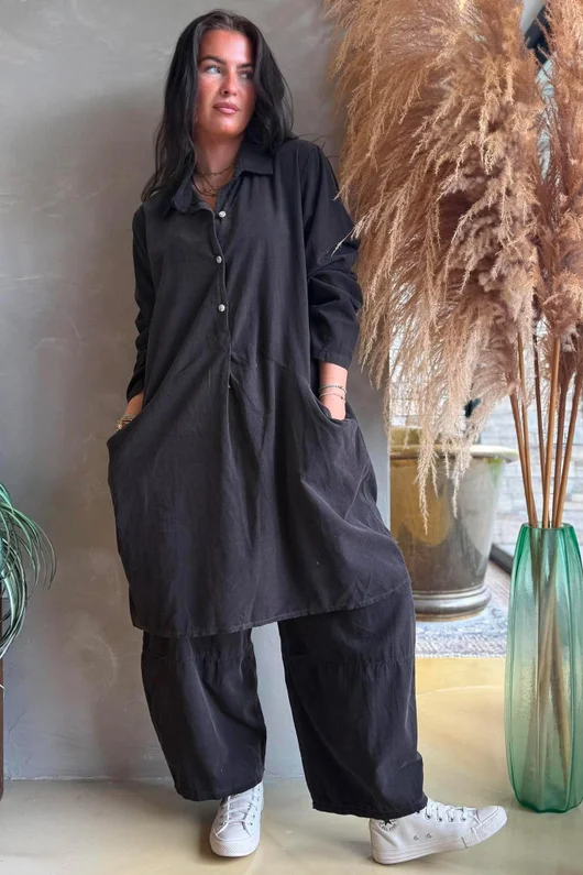 Arbi Needlecord Pop Over Shirt Dress Chocolate
